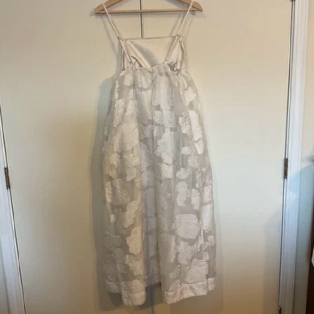 BHLDN Floral Burnout Jacquard White Apron Maxi Boho Luxury Coquette Dress Size S - Picture 4 of 14